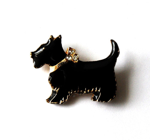 Broche métal strass chien - métal,