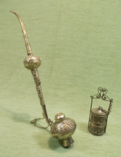 Ancienne Pipe et sa Boite - en Métal Argenté Filigrané (Sterling 800) - Birmanie
