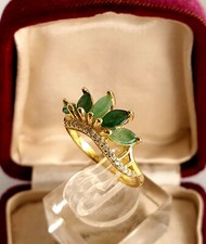 BAGUE ANCIENNE VERMEIL ARGENT MASSIF 925 Pl OR 18K  EMERAUDES NATURELLES T 54/55