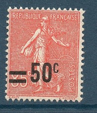 TIMBRE N° 221 NEUF ** GOMME D'ORIGINE SANS CHARNIERE - SEMEUSE SURCHARGEE - TTB