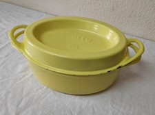 Ancienne Cocotte en fonte  DOUFEU n°6 Jaune 26 x 19,5cm