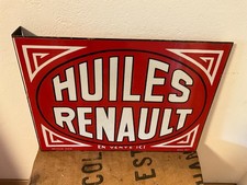 plaque émaillée ancienne garage HUILES RENAULT en équerre circa 20/30