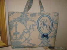 Sac, toile de Jouy, lin motif