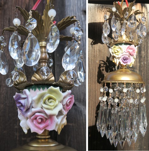 Porcelain rose lamp brass - brass, tole