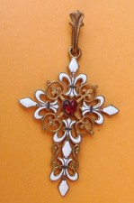 croix émaillée,bijou pendantif,fleurs de Lys ancienne.