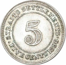 S8801 Rare 5 cents Settlements Victoria 1896 Argent Silver UNC ! ->Make offer