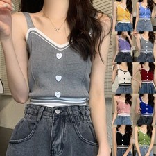 Gilet tricoté femme tendance avec rayures bouton amour pour temps chaud