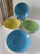 4 Assiettes calotte modèle Deauville faïence SALINS Pistache Jaune Turquoise