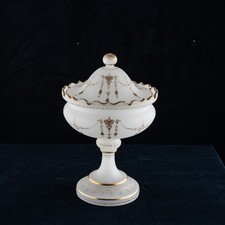 XL Antique French White Opaline Glass Pate de Riz Box  c 1850s