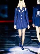 S/S 1994 Gianni Versace Couture Cut-Outed Punk Pinstripe Sz M Medusa Wool Blazer