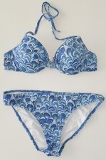 Maillot de bain 2 pieces. Bikini bleu et blanc. Rembourre Armature Tex Taille 40