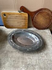 Ancien Plat Plateau Ovale Corbeille Coupe Fruit Métal Argenté 36x29cm