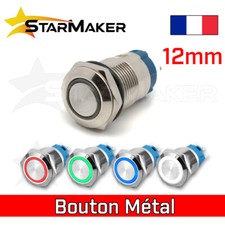 Bouton poussoir 12-24V 12mm momentané métal Étanche LED lumineux rond