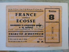 Ticket - Billet - Rugby - Tournoi des cinq nations - France Ecosse - 1969