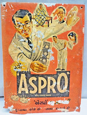 Vintage Aspro Douleur Relief Tablettes Publicité Étain Signe Inde Docteur