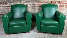 Fauteuils (la paire) vintage 1950 en skaï vert foncé