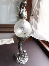 Rare flacon de parfum en verre et étain a décor de félins