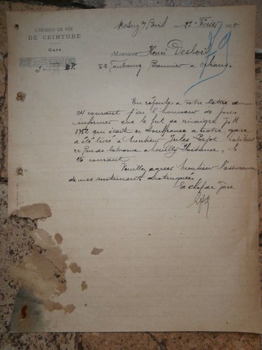 Lettre chemins fer la - ,