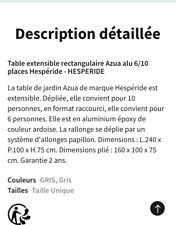 Table extensible hesperide alu 6/10 places Reçu avec choc à la livraison su