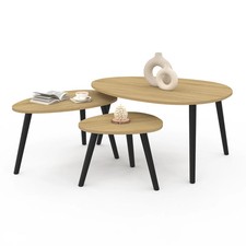 Lot de 3 tables basses gigognes GAIA bois et pieds noirs scandinave