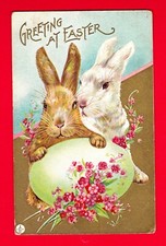 Carte Postale Old Postcard Bunny Rabbit CPA Lapin Pâques Relief  Easter Embossed