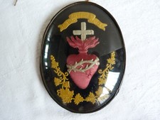 Cadre Médaillon Ex Voto Sacré cœur bombé en fils de soie - XIXème siècle