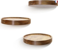 AceList - Lot de 3 étagères murales rondes - En bois d'acacia - Marron