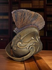 Casque décoratif romain baroque vintage avec crête en bronze massif - Pièce uniq