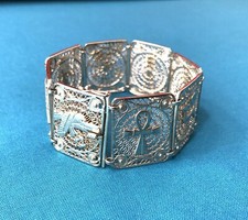 bracelet manchette argent massif filigrané Egyptien Bijoux Souvenir Egypte Ankh