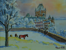 Ancien tableau paysage sous la neige Canada QUEBEC CITY    signé ROLAND DOSTIE 