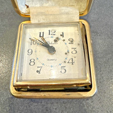 Vintage horloge de voyage Alphalux Quartz – réveil pliable doré – années 70/80