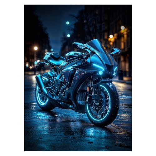 Affiche néon moto futuriste - néon,