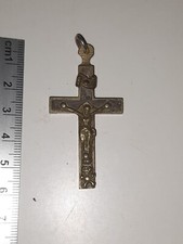 Croix religieuse Bois et Laiton avec tête de Mort - Pendentif Ancien - Pectoral