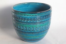 Cache pot céramique bleu Aldo LONDI pour Bitossi Blue Rimini Italie (69104)