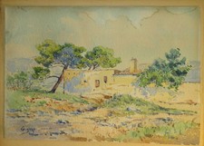 att. Albert GIRARD 1839-1920 DESSIN AQUARELLE PAYSAGE MERIDIONAL FORESTA CORSE ?