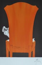 Rene Gruau Blanc Chien Sur Rouge Chaise Main Signée Lithographie dior Givenchy
