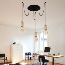 Lampe Suspension Maison de Campagne de Bois Naturel Noir 3 à Flammes E27
