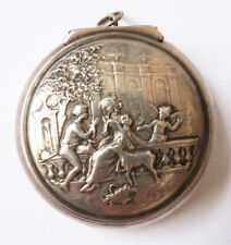Boite argent massif  silver box ange angelot putti 19e s chien chatelaine dog