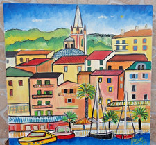 TABLEAU TOILE CORSE "LE PORT DE CALVI" par T. Texier  avec certificat