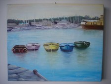 tableau peinture huile "Les barques de Concarneau"
