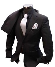 Costume Homme Noir Slim Drop 7 Made IN Italy Laine Tasmanie 46 48 50 52 54 56 58