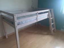  Lit semi hauteur 1 place Bois blanc occasion hauteur sous sommier 75 cm 