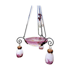 Vasque + 3 tulipes: Lustre pâte de verre marmoréen, Art Déco, signé GV CROISMARE