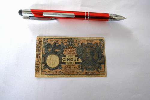 Vieux billet 5 lires - billet, de
