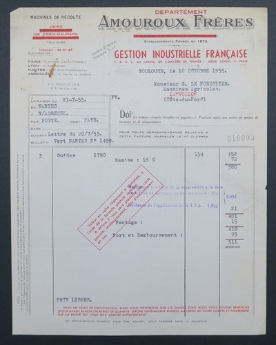 Facture 1955 machine - facture,