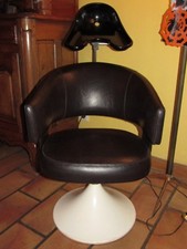 09E44 ANCIEN FAUTEUIL DE COIFFEUR VINTAGE 1960 DESIGN PIED TULIPE ET SIMILI CUIR