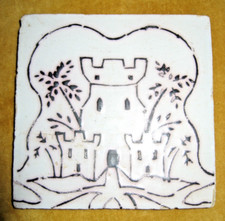 Rare Carreau de Carrelage Ancien Fourmaintrau Hornoy DESVRES CHATEAU FORT XIXeme