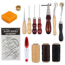 14pcs Outils de Couture en cuir DIY bricolage fil à poinçon ciré dé à coudre kit