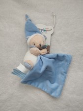 Doudou Peluche Pantin Ours Ourson Bleu Blanc Vichy Mouchoir Baby Nat etat neuf