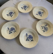6 Assiettes Creuses Anciennes Digoin Sarreguemines Decor Roses Bleues
